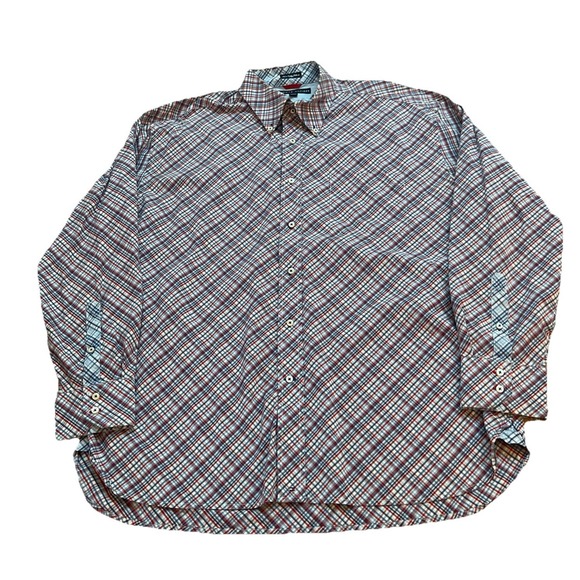 Tommy Hilfiger Other - Tommy Hilfiger 80's 2ply Button Up Shirt Men's XL Red Blue Check Long Sleeve